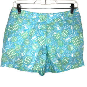 Vineyard Vines Women's Mini Shorts Blue Tropical Pineapple Novelty Print Size 2